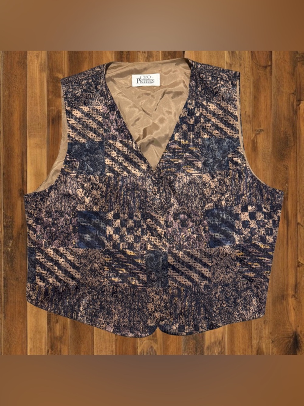 Vintage 90s Abstract Print Vest Women’s Large Petite Boho Academia Layering